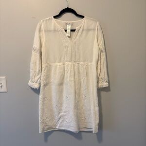 Tommy Bahama Cream Embroidered Long-Sleeve Tunic Dress